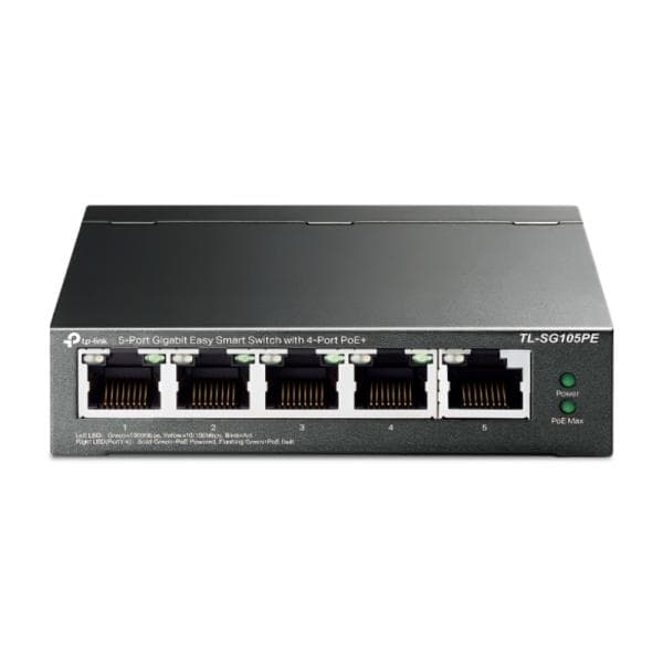 SWITCH TP LINK TL-SG105PE(UN) 5 PUERTOS RJ45 GIGABIT / 4 PUERTOS POE+ 10/100/1000 MBPS ADMINISTRABLE GRIS