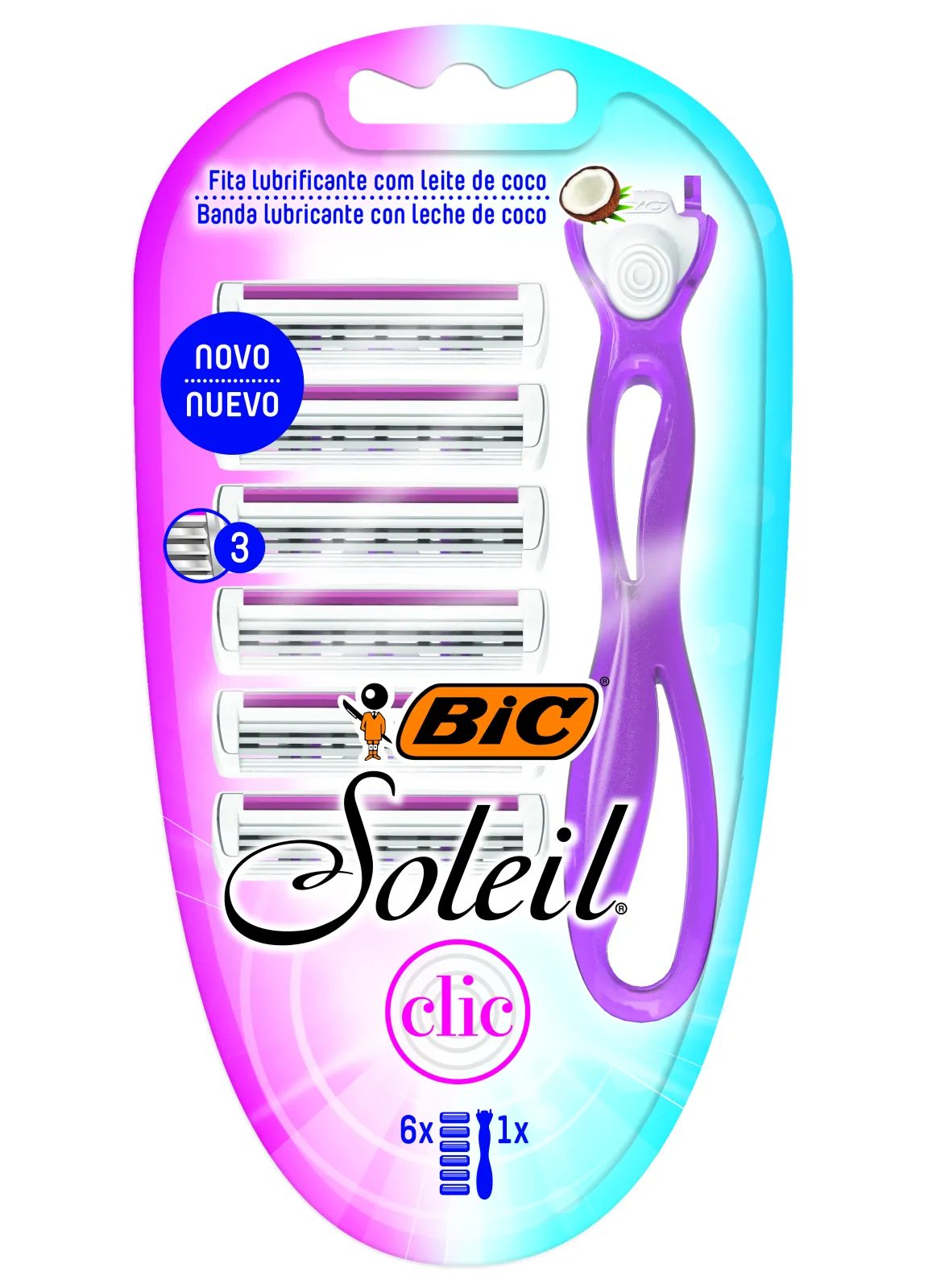 AFEITADORA BIC FEMENINA SOLEIL CLIC X6U 1 MANGO+6 REPUESTOS