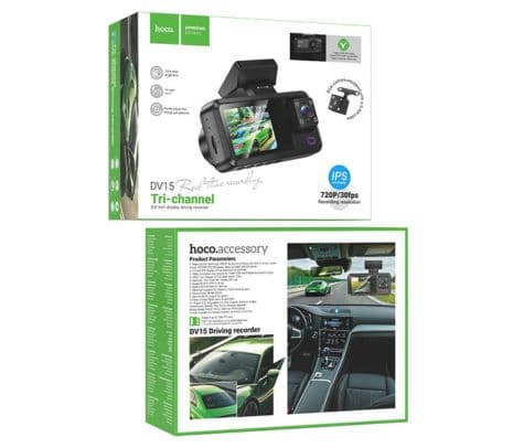 HOCO DV15 DASHCAM VIDEOCAMARA C/DISPLAY DE 2" P/AUTO TRIPLE CANAL BLACK - 2