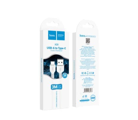 HOCO X20 CABLE FLASH USB-A A USB-C WHITE 3M