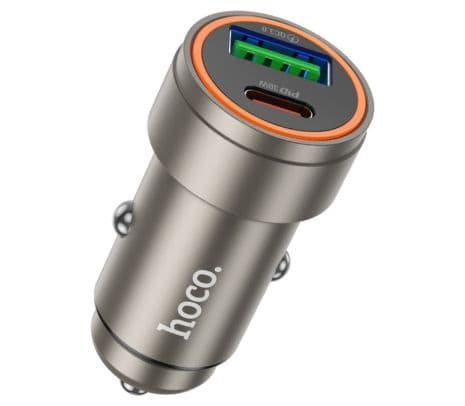 HOCO Z57A CARGADOR DE AUTO DUAL PORT USB-A Y USB-C METAL GRAY