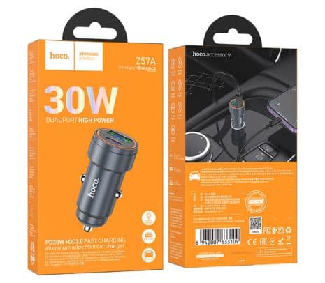HOCO Z57A CARGADOR DE AUTO DUAL PORT USB-A Y USB-C METAL GRAY - 2
