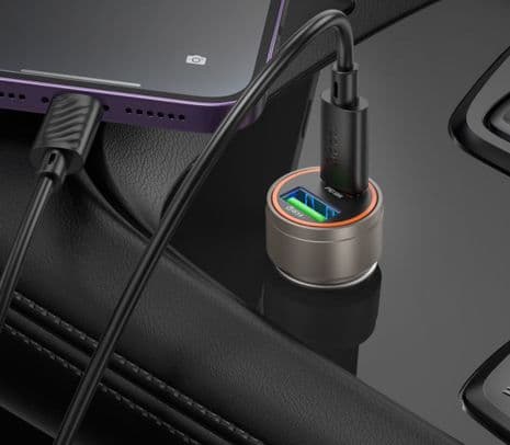 HOCO Z57A CARGADOR DE AUTO DUAL PORT USB-A Y USB-C METAL GRAY - 3