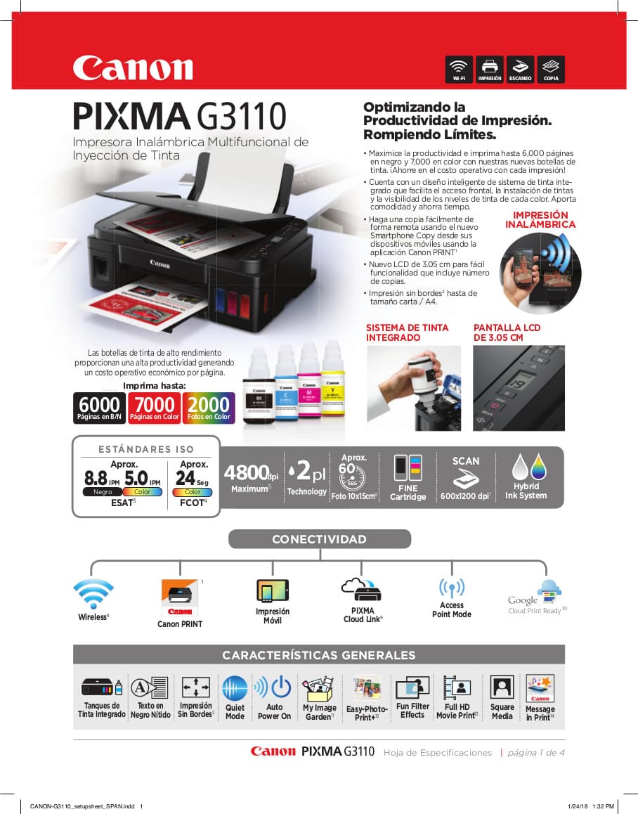 Impresora Multifunción Canon Pixma G3110 WiFi Sistema Continuo
 - 5