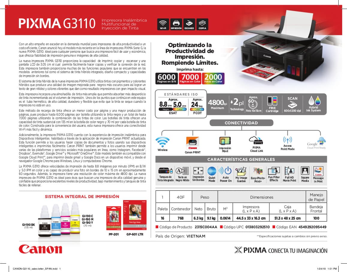 Impresora Multifunción Canon Pixma G3110 WiFi Sistema Continuo
 - 4