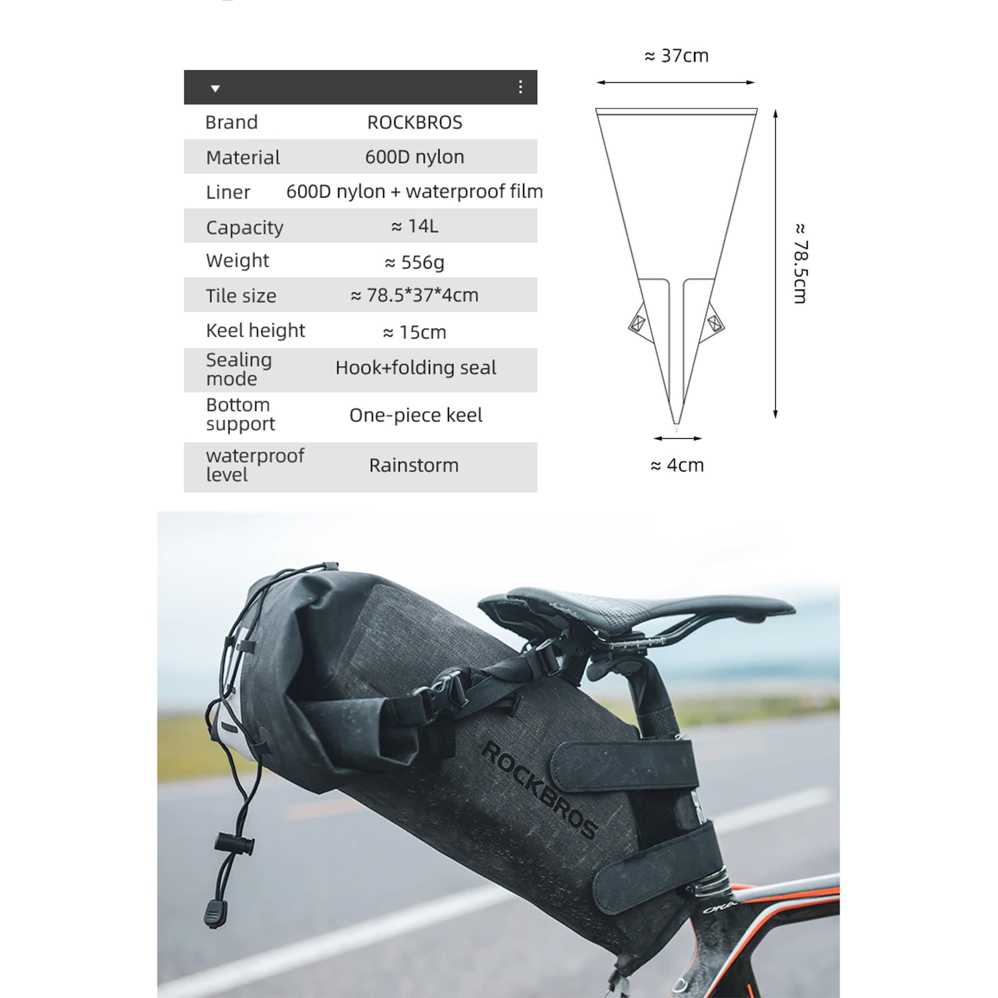 Bolso De Sillín Para Bicicleta Impermeable Rockbros De 10L - 3