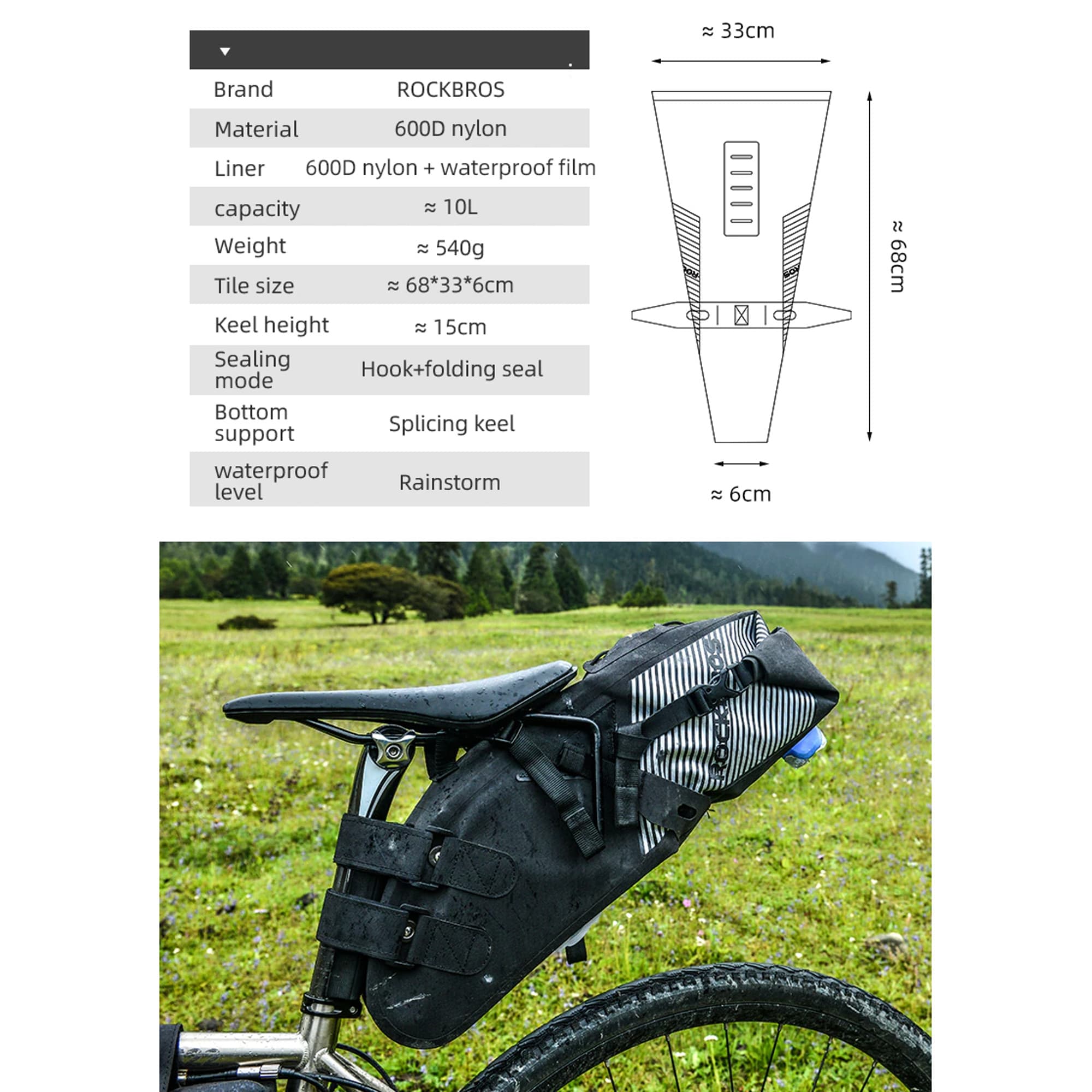 Bolso De Sillín Para Bicicleta Impermeable Rockbros De 10L - 4