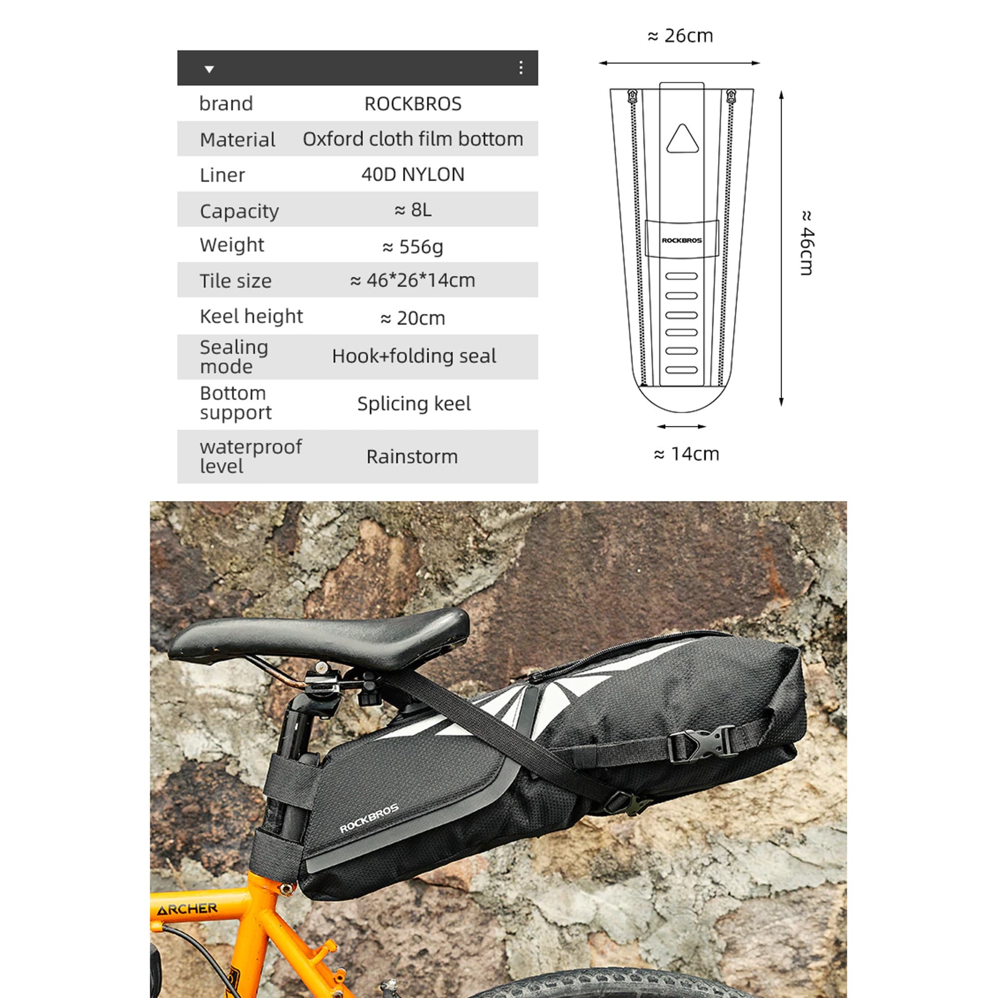 Bolso De Sillín Para Bicicleta Impermeable Rockbros De 10L - 5