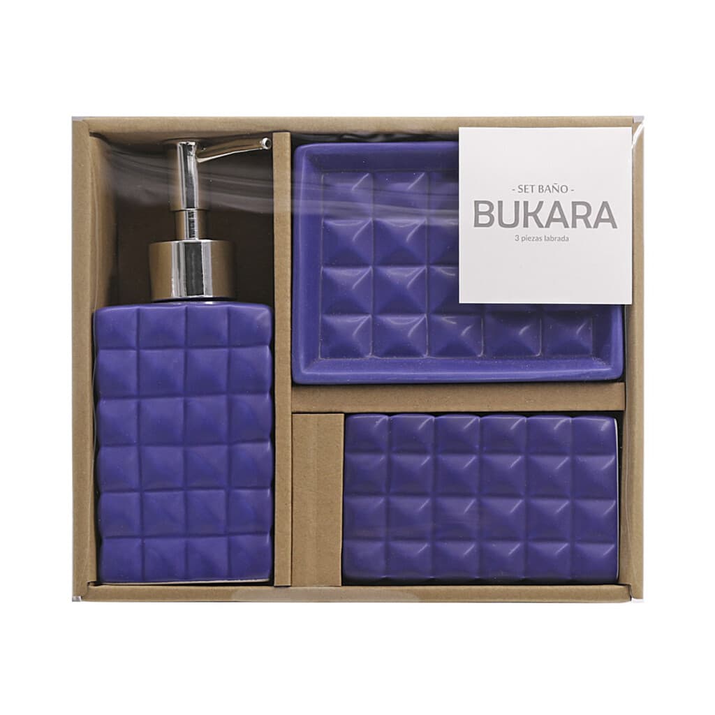 Set x 3 Accesorio de Baño Cerámica Labrada Bukara - AZUL - 2