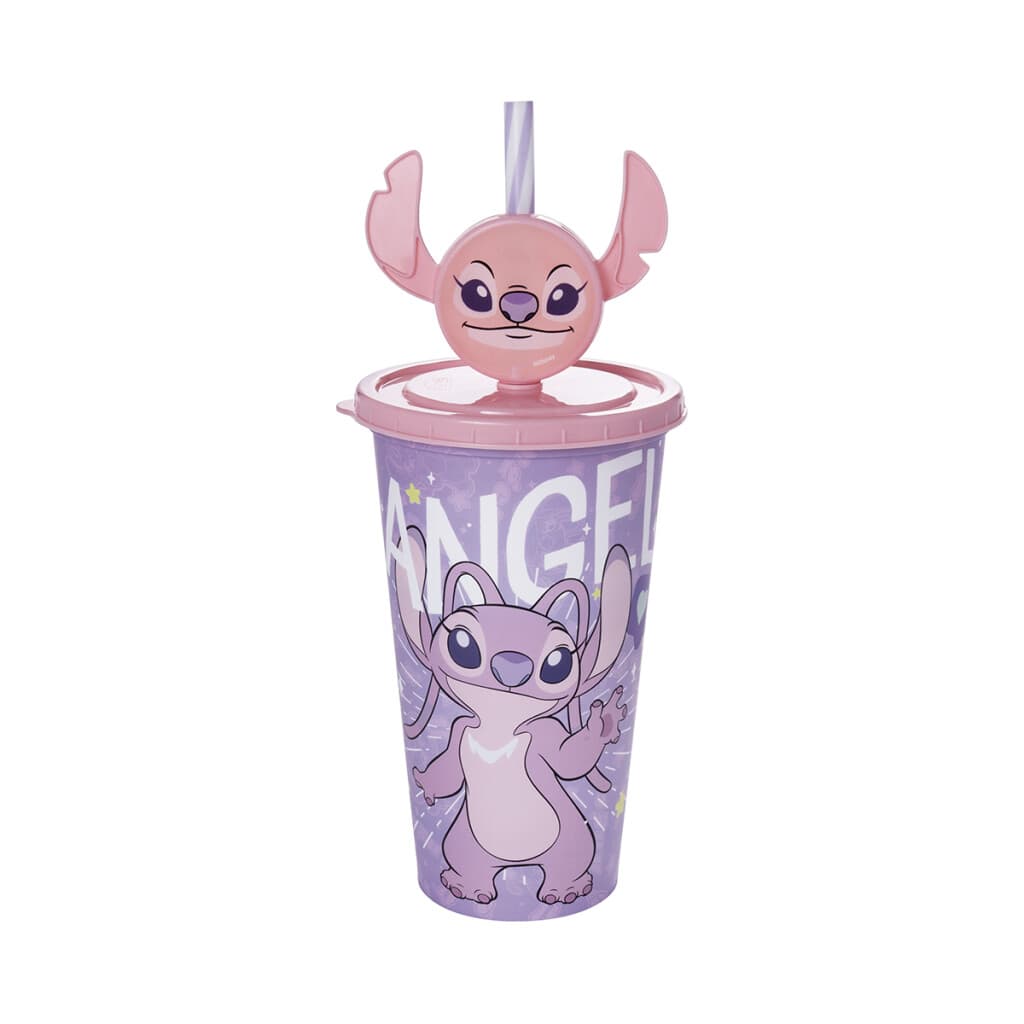 Vaso Plástico Milk Shake con Pin y Pajita Stitch Angel 500 ml - 1
