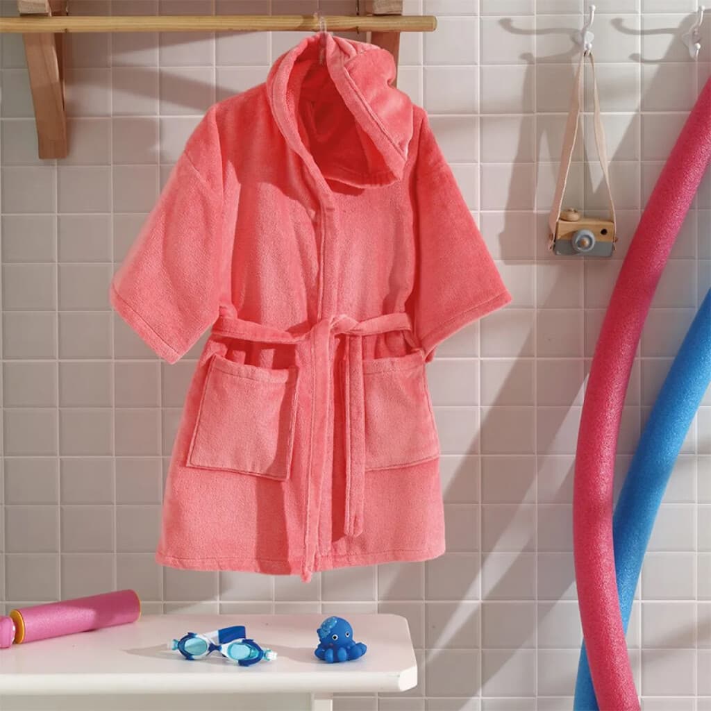 Bata Baño Infantil Con Capucha Velour Dohler 100% Algodón - SALMON - GG - 1
