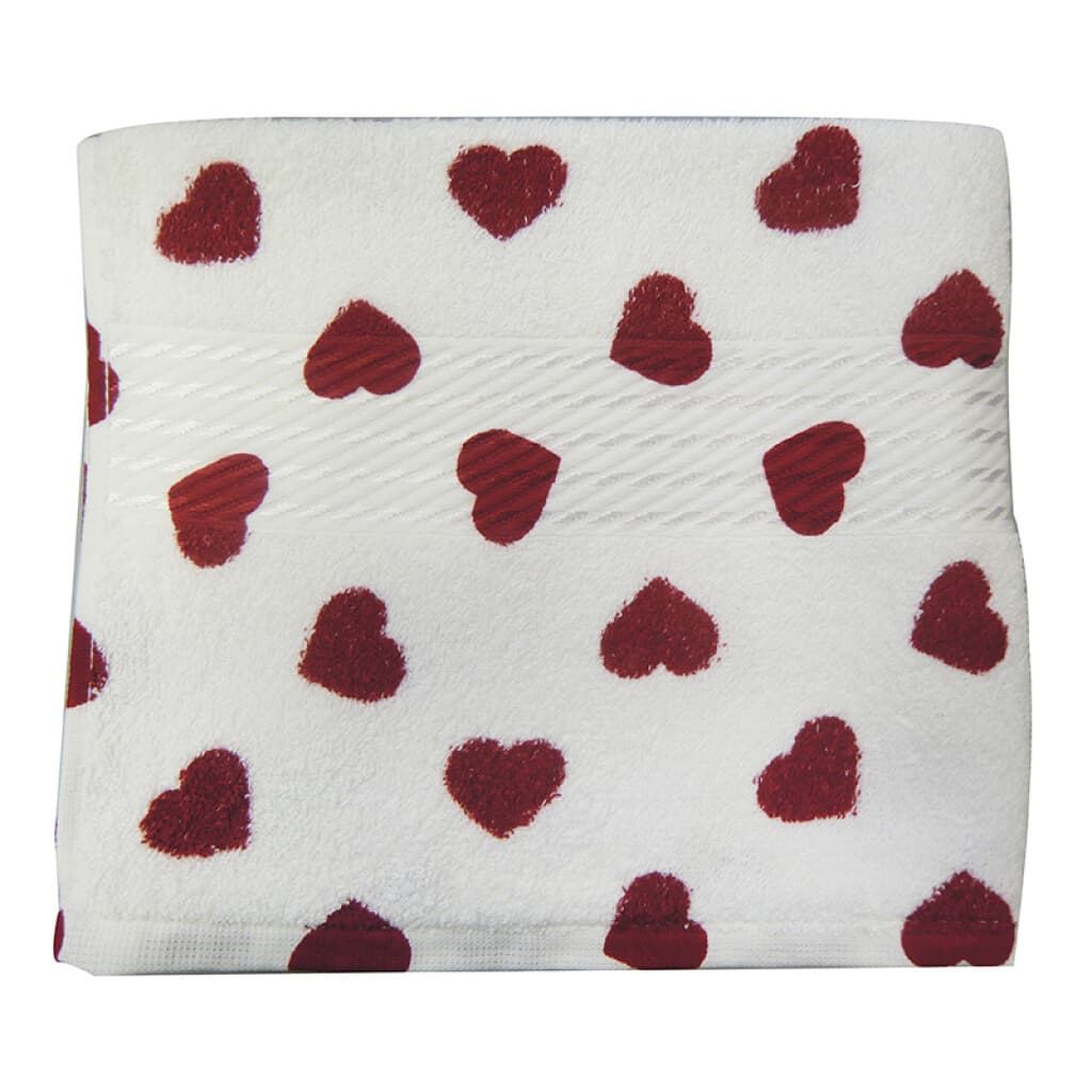 Toalla de Mano Estampada Prisma 100% Algodón 50 x 80 cm - Blanco / Corazón Rojo - 2
