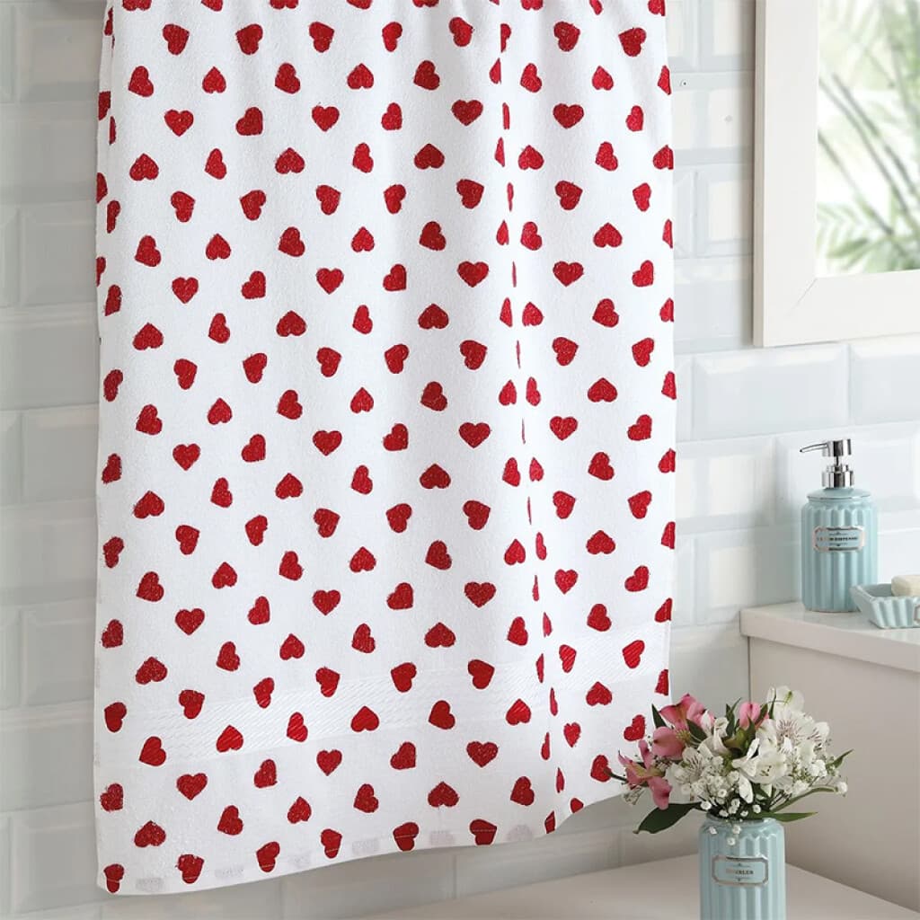 Toalla de Mano Estampada Prisma 100% Algodón 50 x 80 cm - Blanco / Corazón Rojo - 1