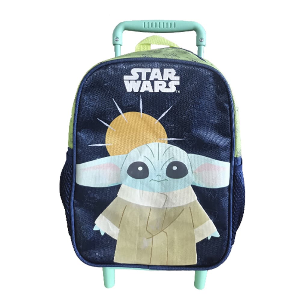 Mochila Infantil Baby Yoda con Carro Tafeta Chica 30 x 23 cm - AZUL