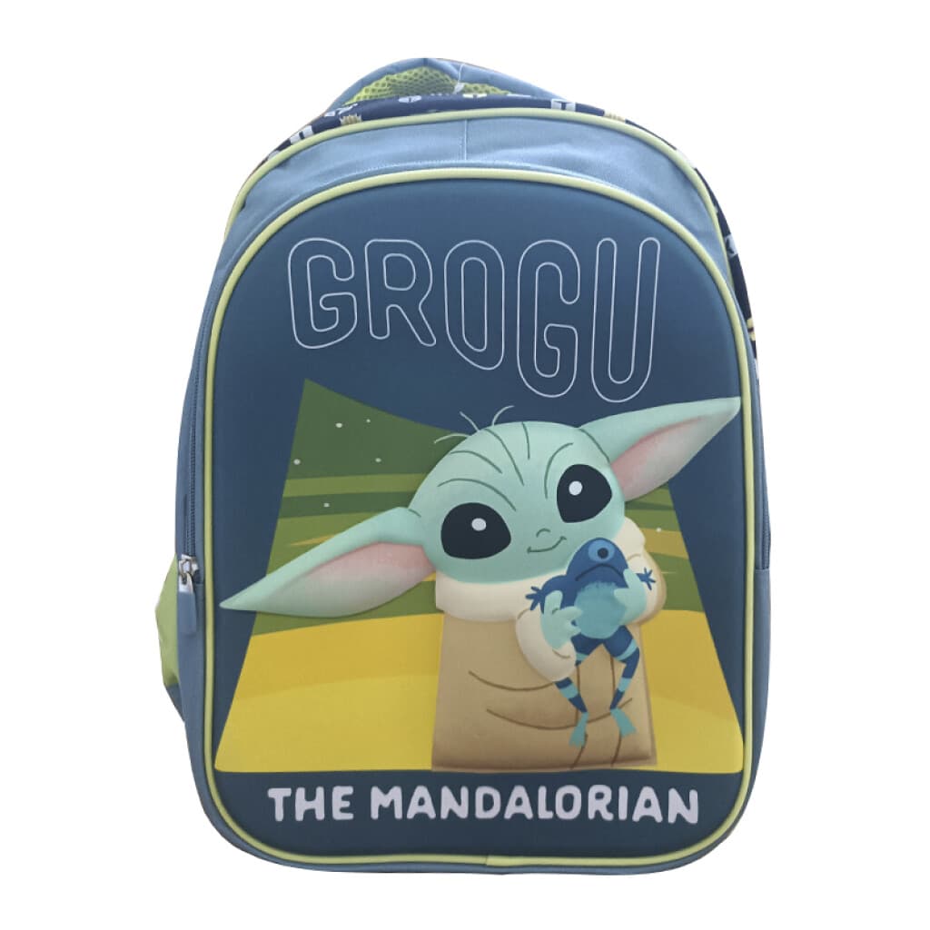 Mochila infantil 3D Baby Yoda Tafeta Grande 40 x 30 cm - GRIS