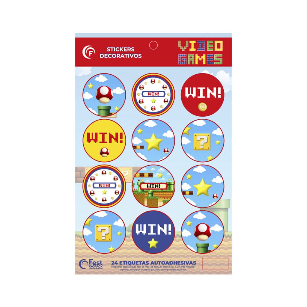 Cotillón Adhesivos x 24 Video Game - 1
