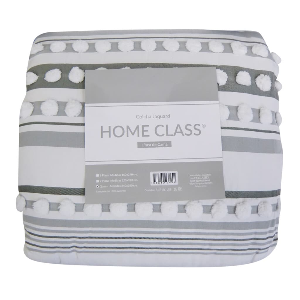 Colcha Nordico con Pompón Richmond 2 Plazas 220 x 240 cm - RAYAS GRIS - 2