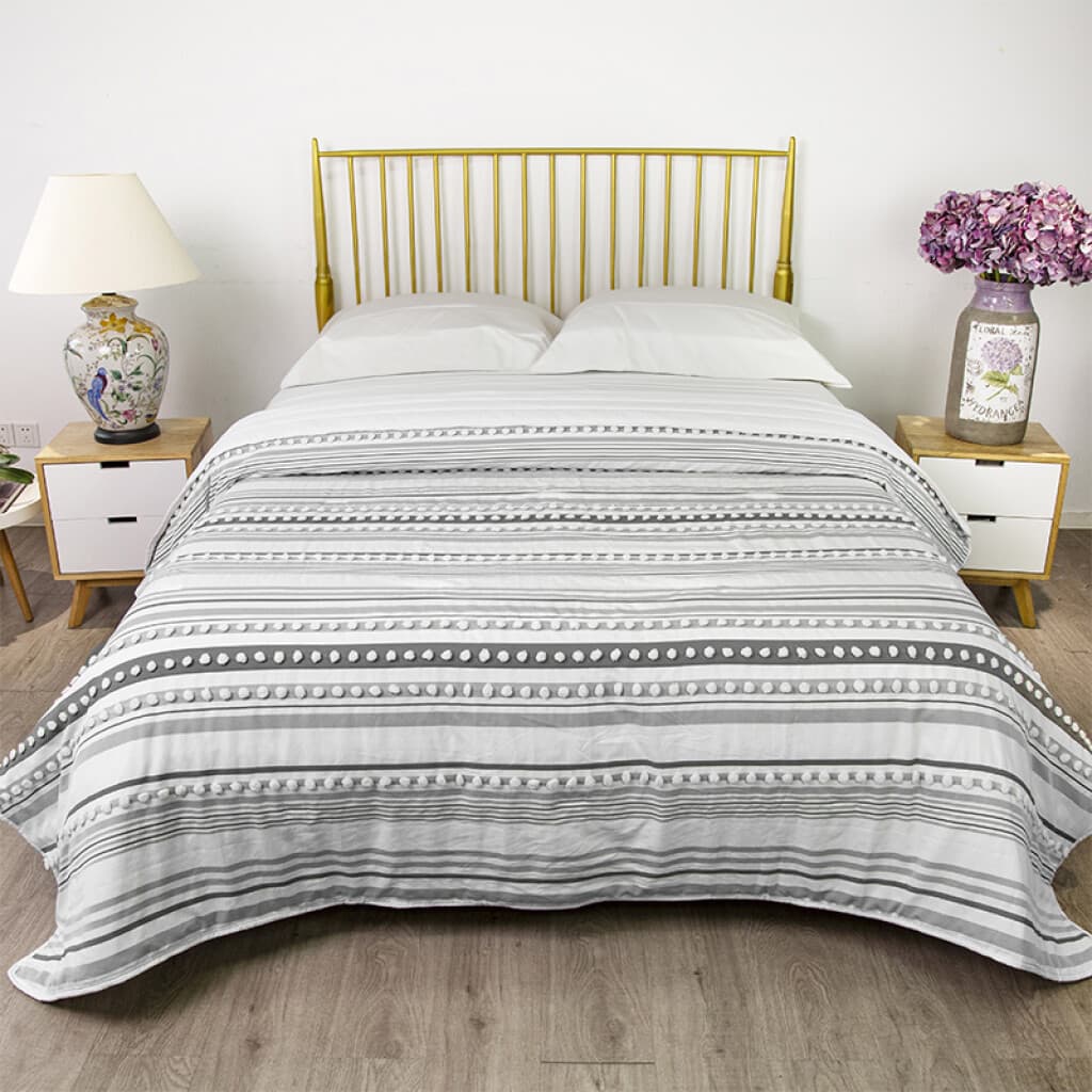 Colcha Nordico con Pompón Richmond 2 Plazas 220 x 240 cm - RAYAS GRIS - 1