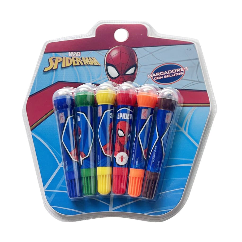 Pack x 6 Marcadores Colores con Sellos Spiderman