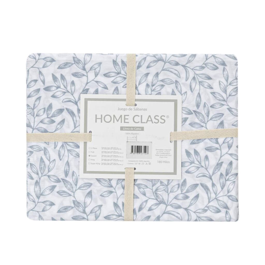 Juego Sábanas 2 Plazas Home Class Estampado 180 Hilos 100% Algodón - 10-1 HOJAS AZUL - 2
