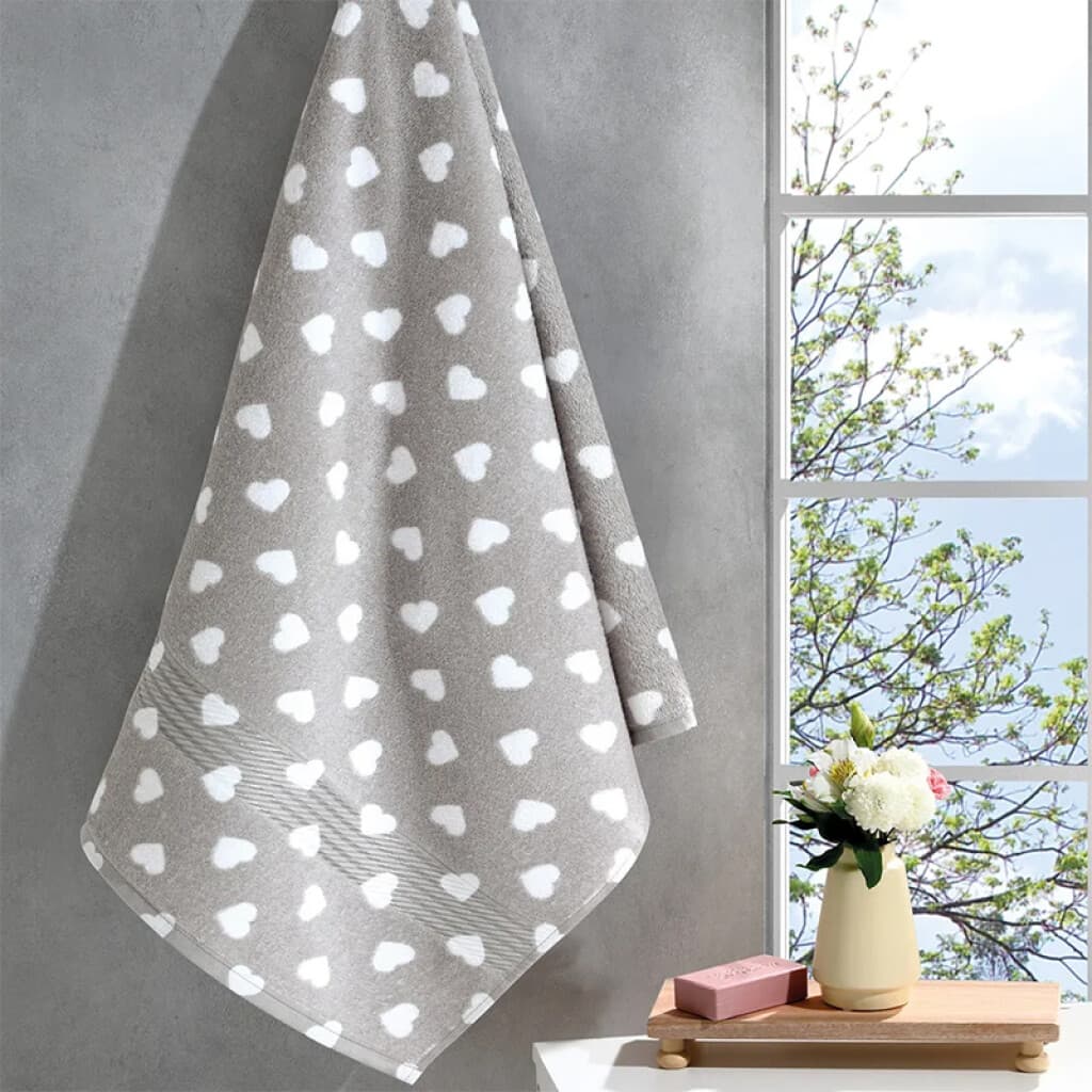 Toalla de Mano Estampada Prisma 100% Algodón 50 x 80 cm - Gris / Corazón Blanco - 1