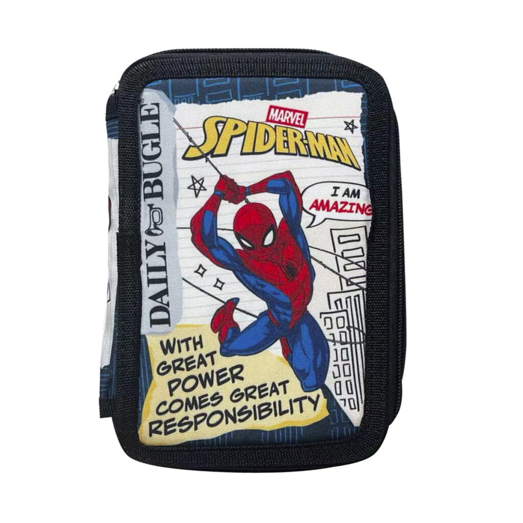 Cartuchera Infantil Spiderman 3 Pisos con Cierre 13 x 20 cm - AZUL/NEGRO - 1