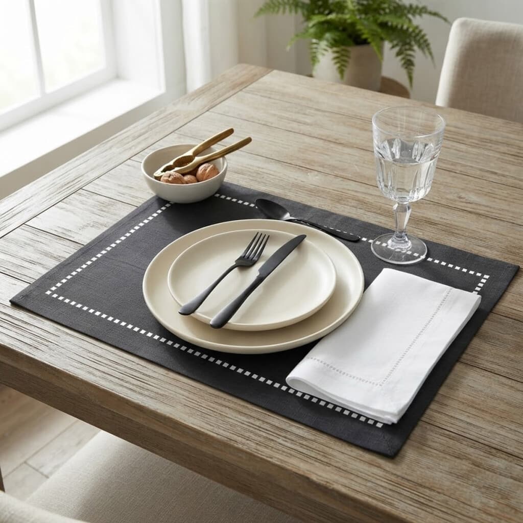 Individual con Vainilla Lino Liso Home Class 45 x 30 cm - NEGRO - 1