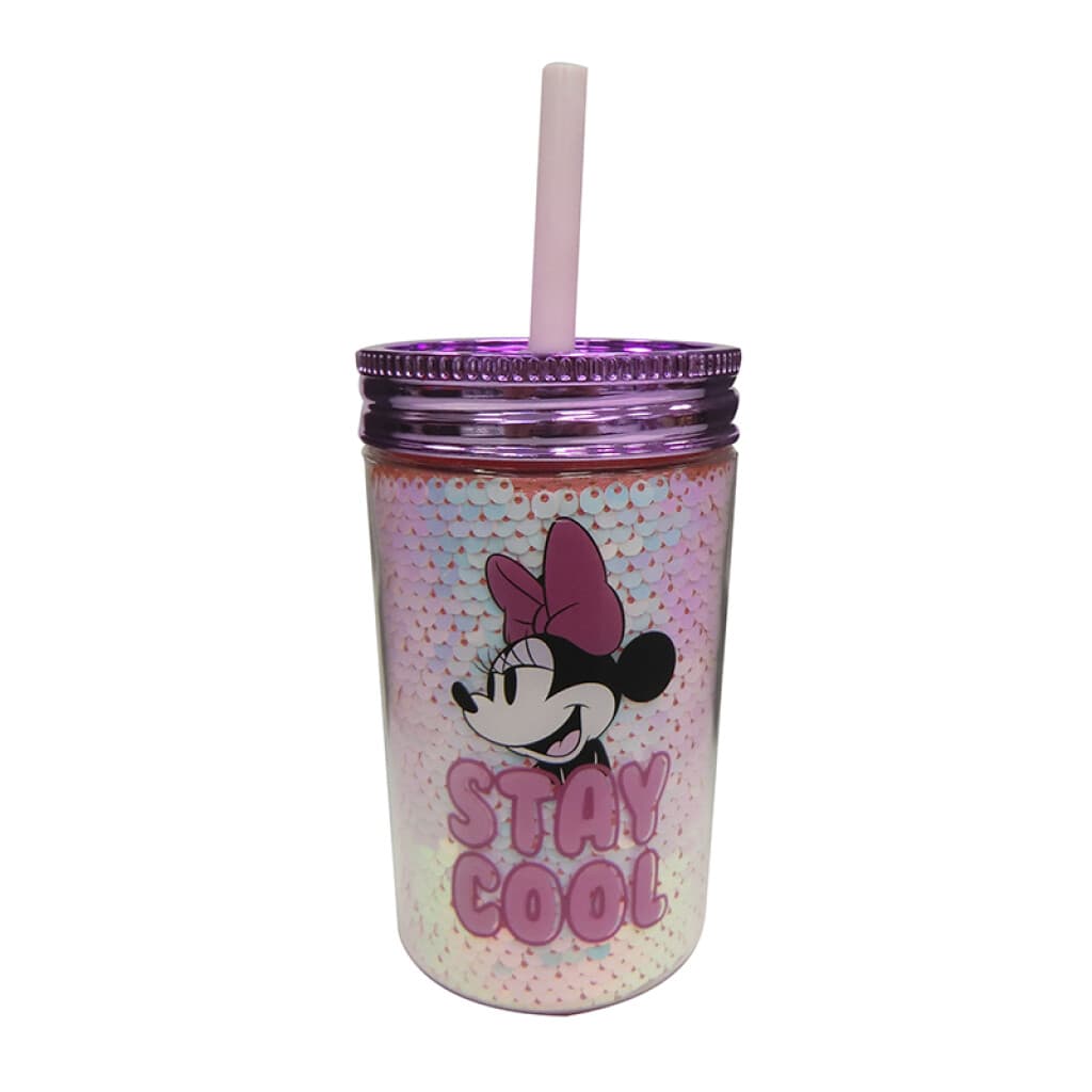 Vaso con Pajita Brillante Minnie 370 ml - 1