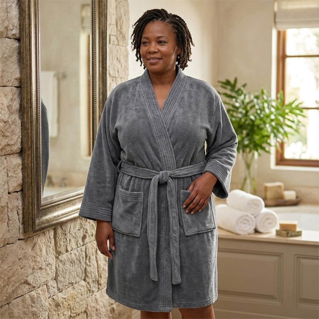Bata Baño Dohler Velour 100% Algodón Talle P al XXG - GRIS CLARO - G - 1