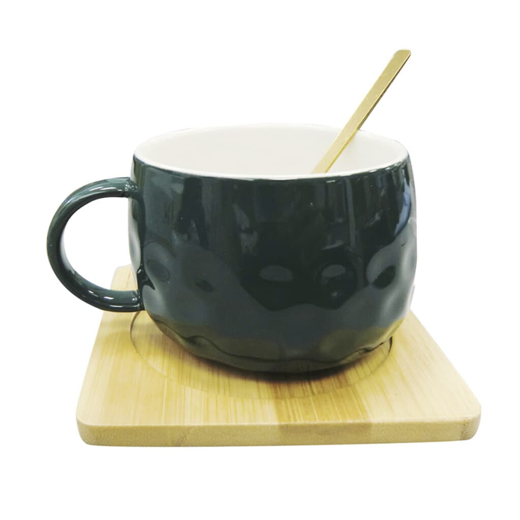 Taza Cerámica con Cuchara y Posavaso 200 ml - PETROLEO - 1