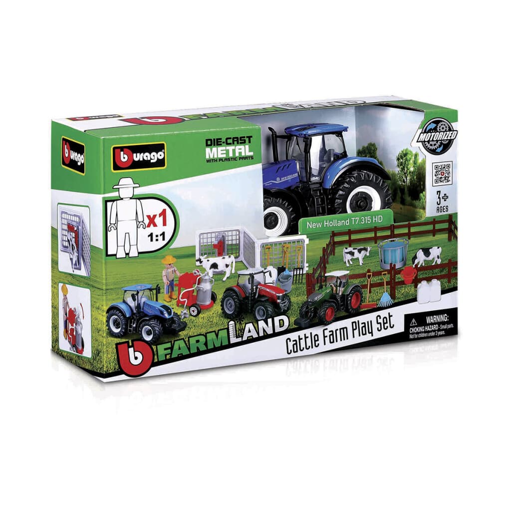 Bburago Juego de Granja Vacuno con Tractor Fendt FarmLand - 1