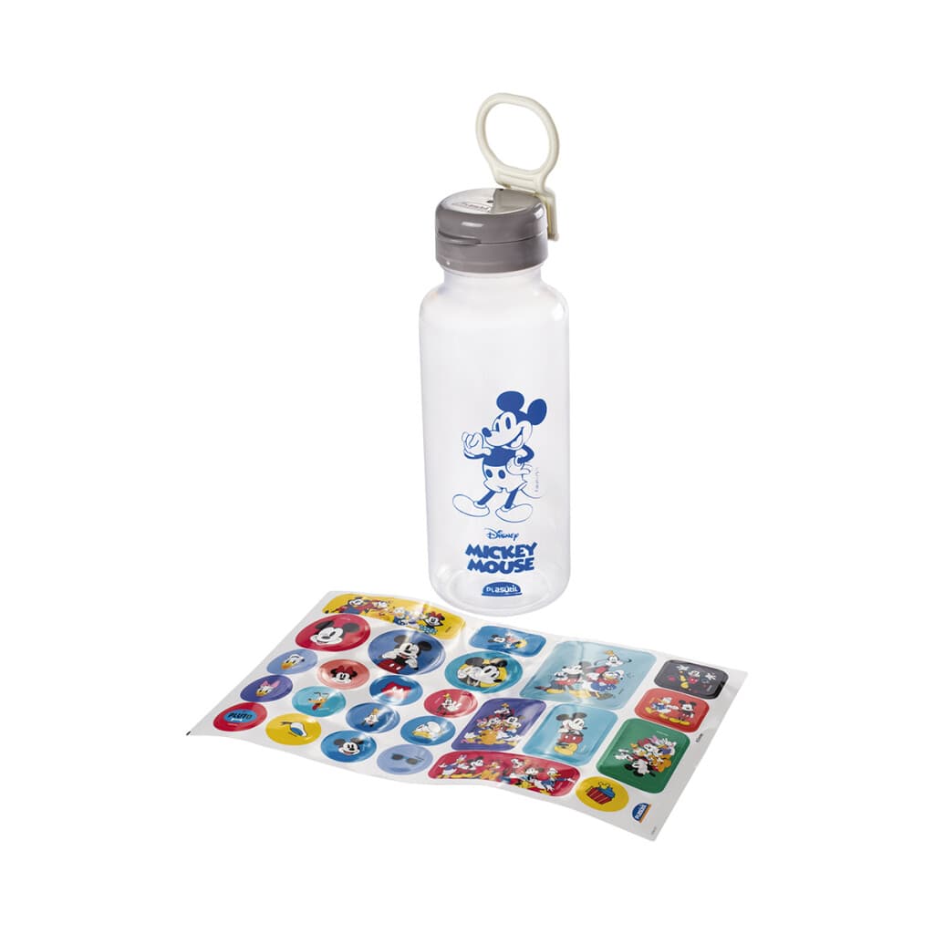 Botella Plática Abre Fácil Mickey 600 ml con Adhesivos - TRANSPARENTE - 1