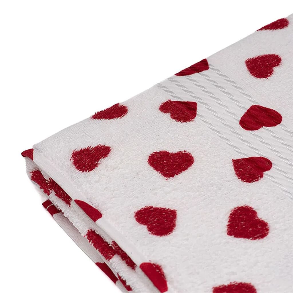 Toalla de Mano Estampada Prisma 100% Algodón 50 x 80 cm - Blanco / Corazón Rojo - 3