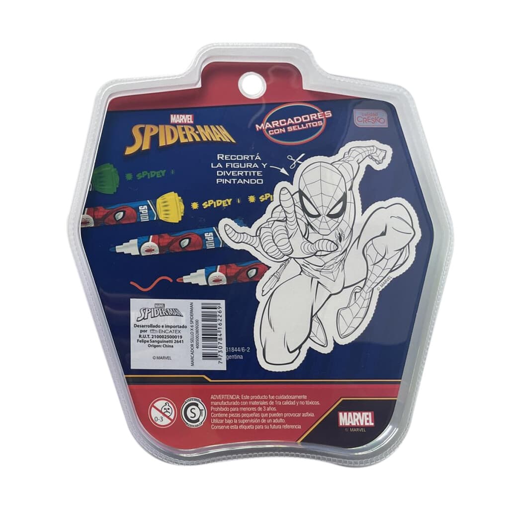 Pack x 6 Marcadores Colores con Sellos Spiderman