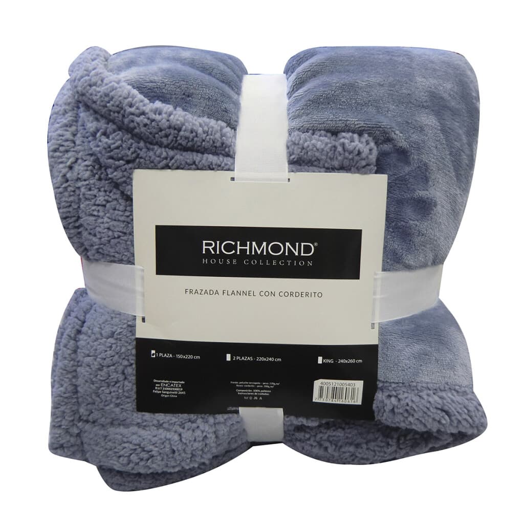 Frazada Flannel con Corderito 2 Plazas Richmond 220 x 240 cm - AZUL PIEDRA - 2