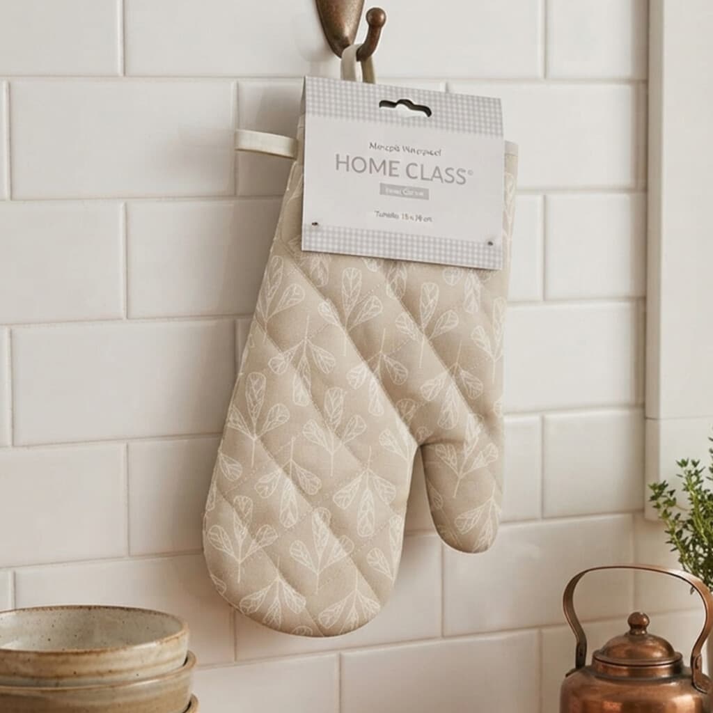 Manopla Impermeable Home Class 18 x 28 cm - HOJAS BEIGE - 1