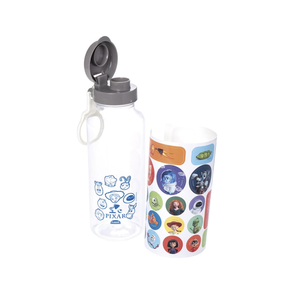 Botella Plática Fun Pixar 600 ml con Adhesivos - 1