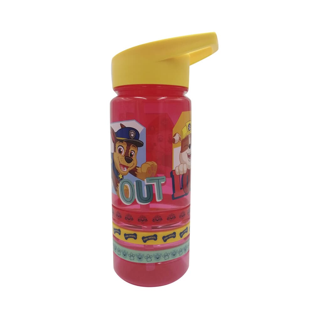 Botella Plástica con Pajita Paw Patrol 500 ml + 3 Pulseras Goma - 1