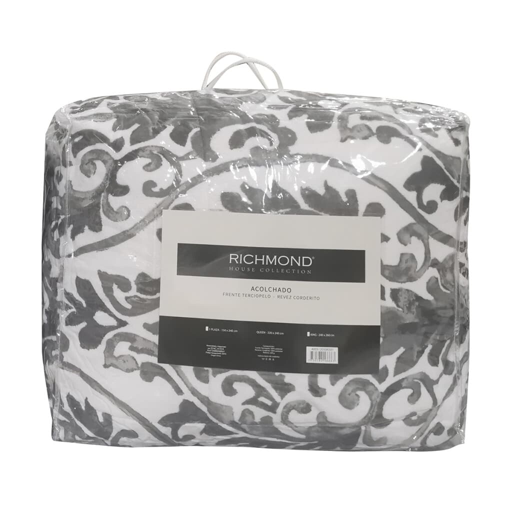 Acolchado King Size Terciopelo con Corderito Richmond 240 x 260 cm - GRIS - 2