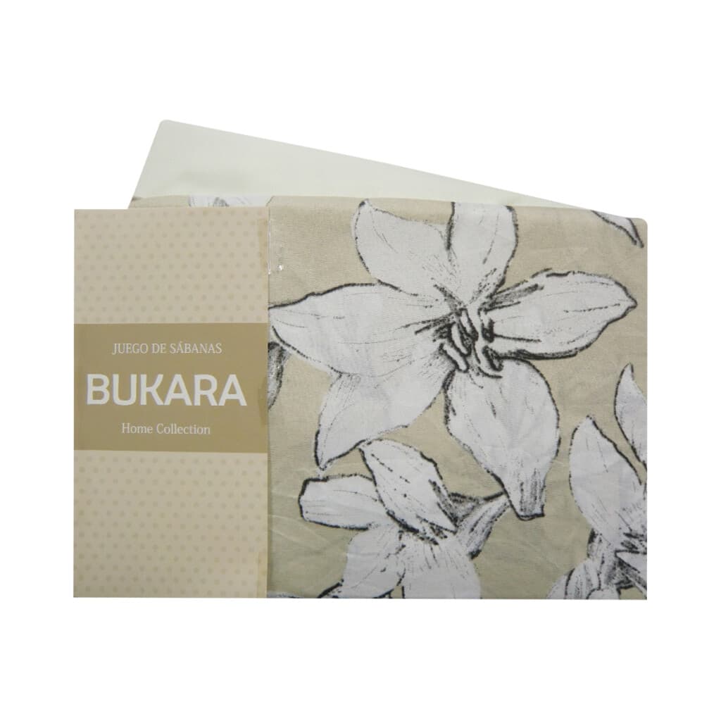 Juego Sábanas 1 Plaza y Media Bukara 100% Microfibra - 250 FLORES BEIGE - 2