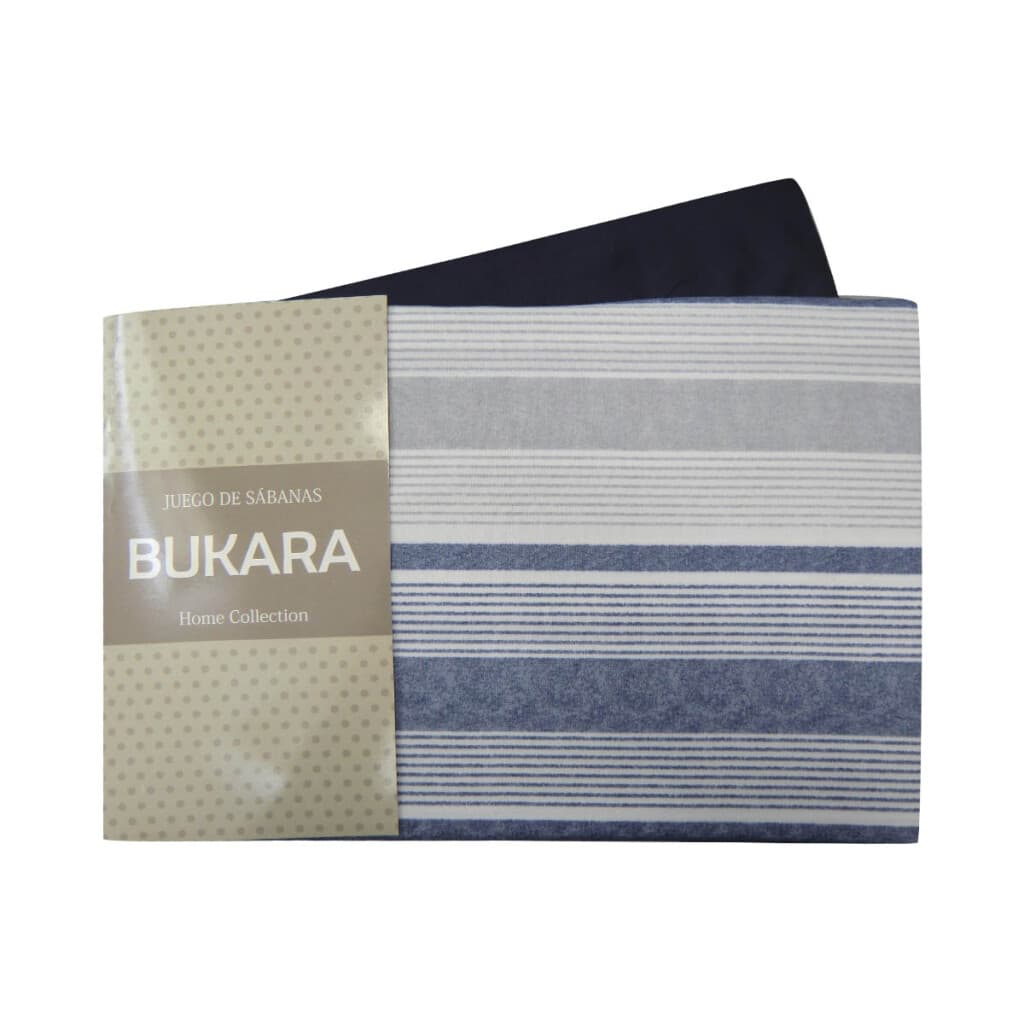 Juego Sábanas 1 Plaza Bukara 100% Microfibra - 258-2 RAYA AZUL - 2