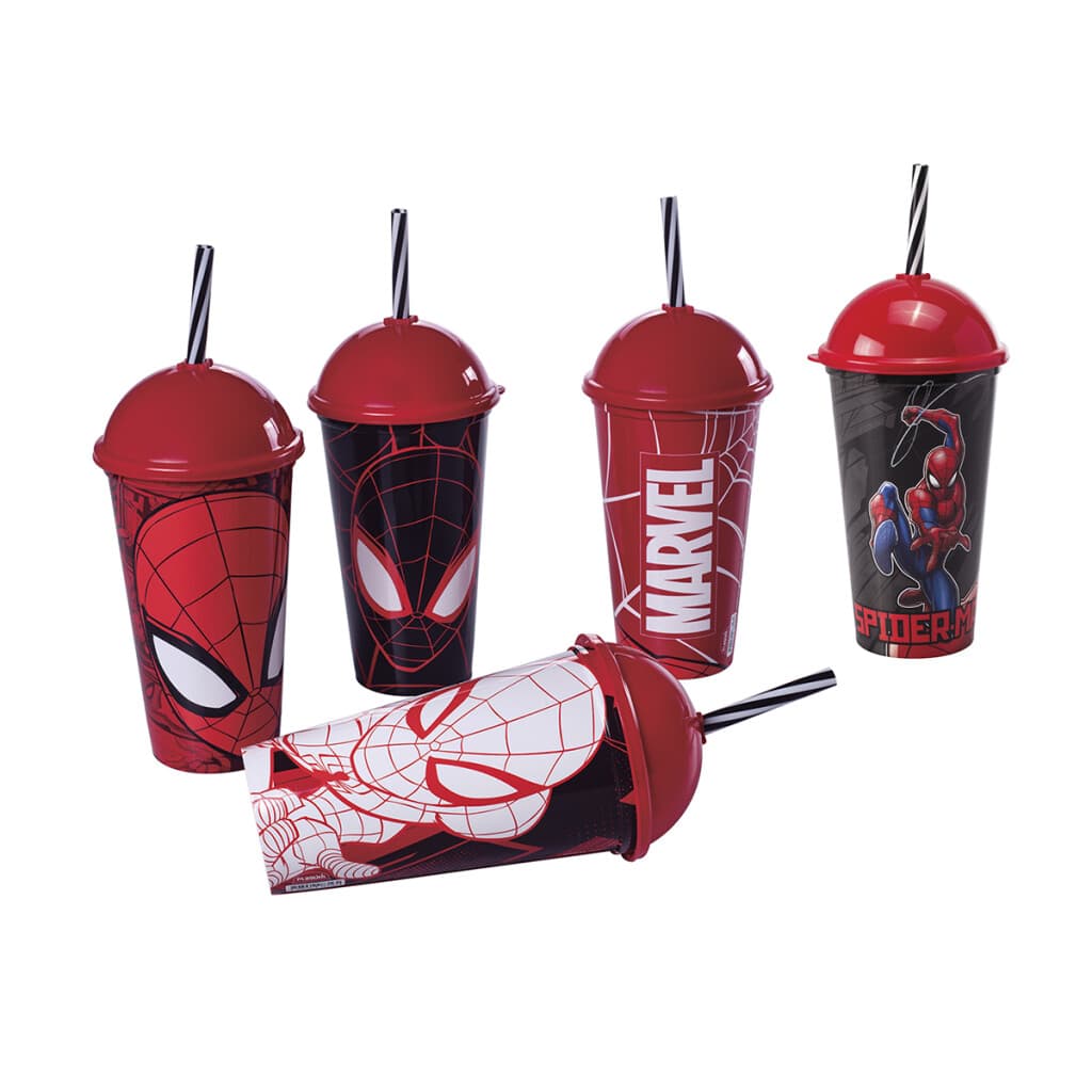 Vaso Plástico Milk Shake con Pajita 500 ml - Spiderman Surtidos - 1