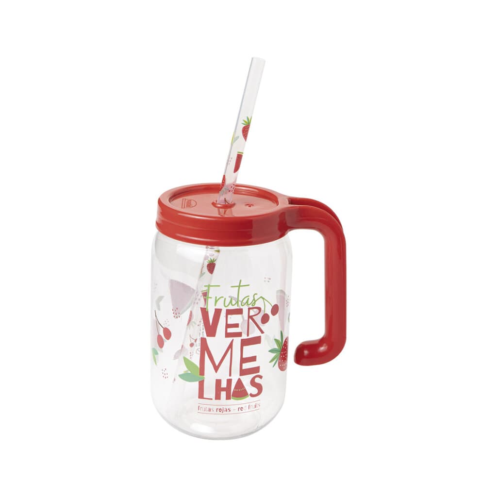 Taza con Tapa y Sorbito Frutas 580 ml - Frutillas - 1