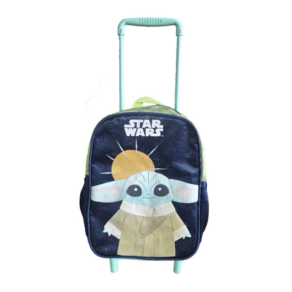 Mochila Infantil Baby Yoda con Carro Tafeta Chica 30 x 23 cm - AZUL