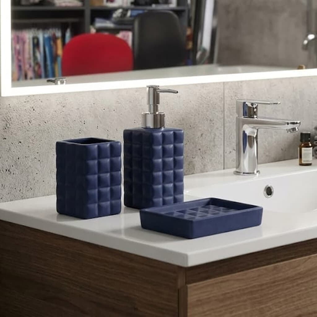 Set x 3 Accesorio de Baño Cerámica Labrada Bukara - AZUL - 1
