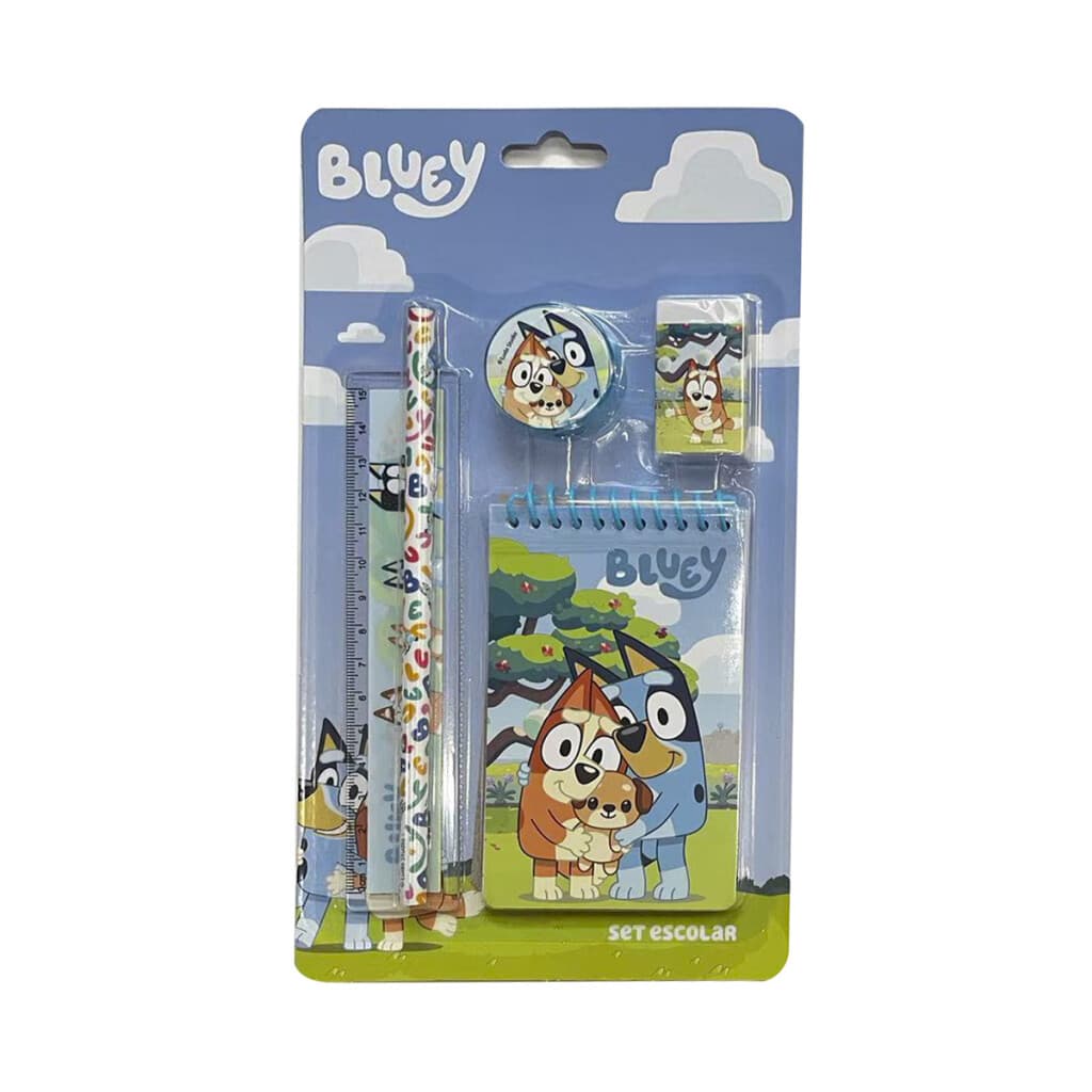 Set x 5 Útiles Escolares con Libreta de Rulo Bluey - 1