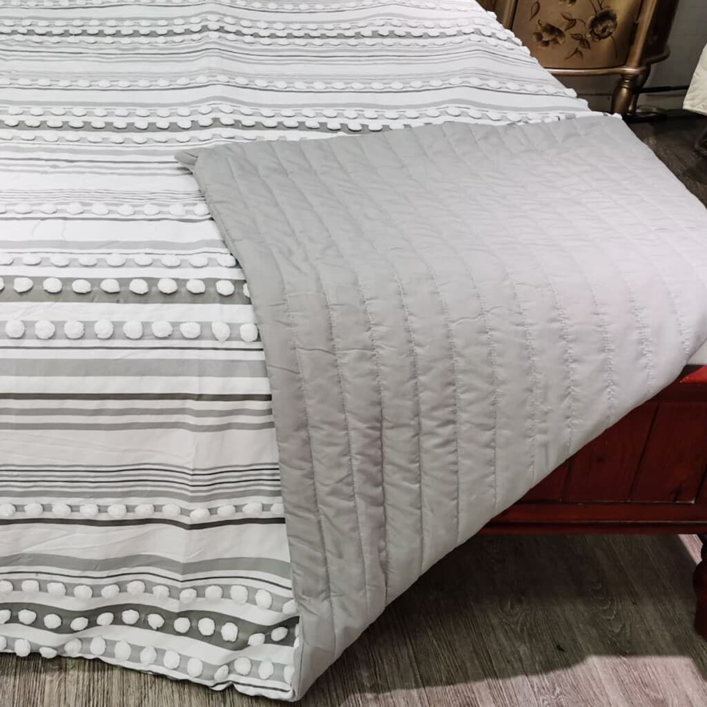 Colcha Nordico con Pompón Richmond 2 Plazas 220 x 240 cm - RAYAS GRIS - 3