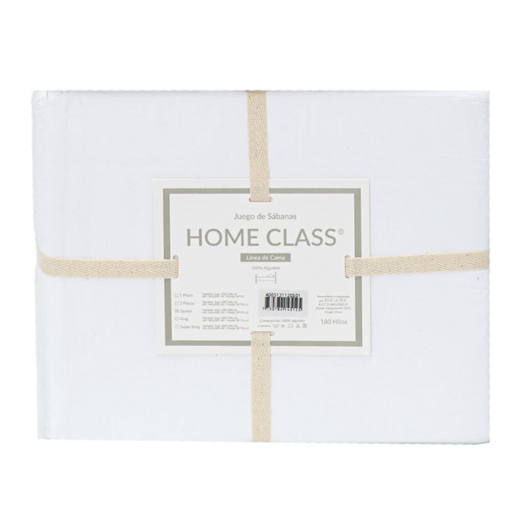 Juego Sábanas Queen Size Home Class Lisas 180 Hilos 100% Algodón - BLANCO - 2