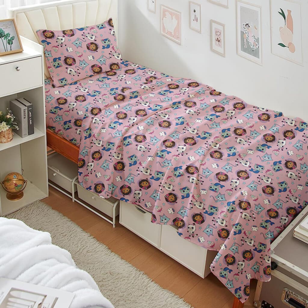 Juego Sábanas Infantil La Casa de Gabby 1 Plaza 100% Microfibra - ROSA - 1