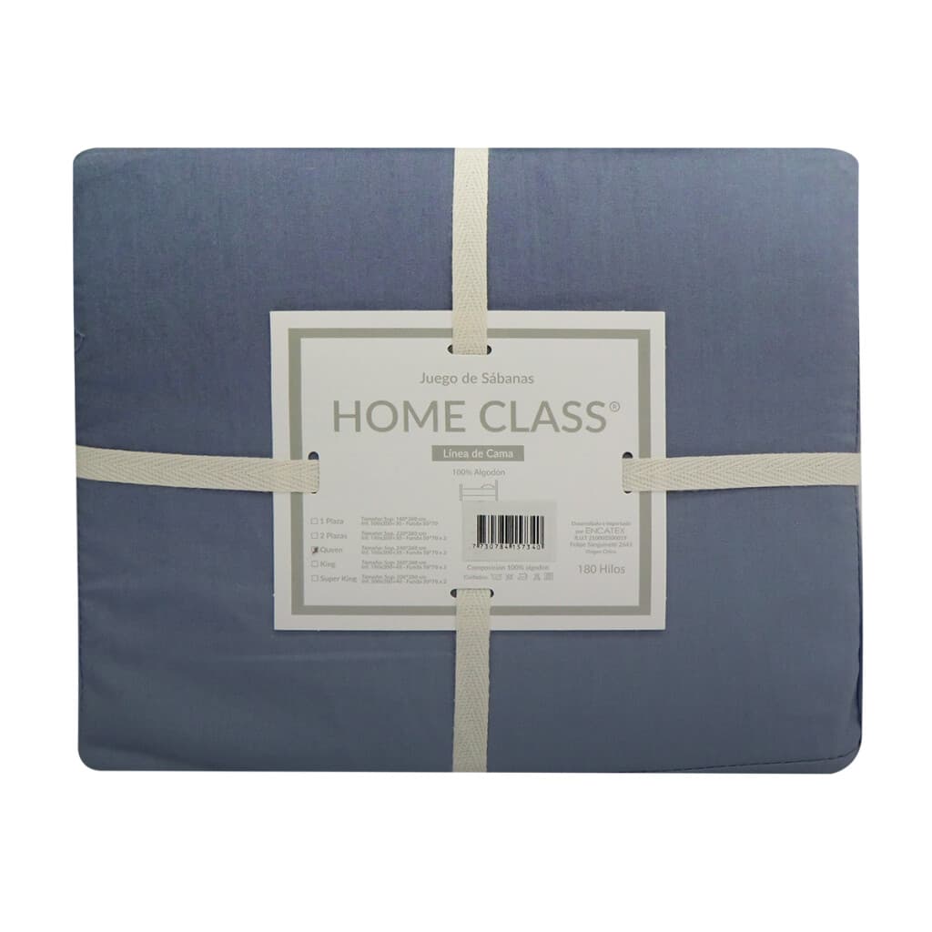 Juego Sábanas 1 Plaza Home Class Lisas 180 Hilos 100% Algodón - AZUL PIEDRA - 2